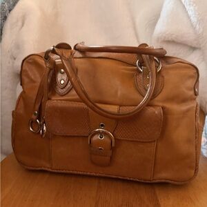 Pietro Alessandro Cognac Leather Satchel with Front Buckle Pocket